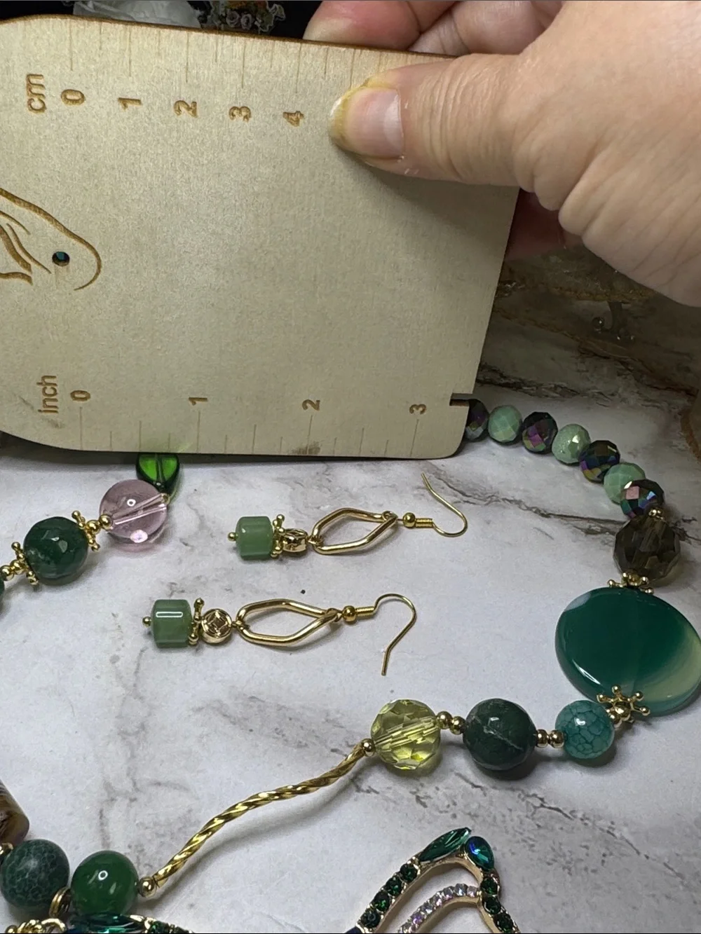 Green Crystal Butterfly Pendant Necklace with Earrings-Made in Mexico NWOT - Picture 4 of 5